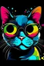 Placeholder: Acrtoon 2d art illustration . Colourful cat wears a black glass