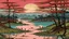 Placeholder: A pink swamp near a highway painted by Utagawa Hiroshige