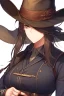 Placeholder: Clear focus, High resolution, female Gunslinger, close up, Gunslinger, Cowboy, cowboy hat, serious face,