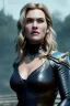 Placeholder: kate winslet as evil queen in leather, busty, cleavage, angry, stern look, unreal 5, octane render,cinema4d, dynamic lighting, dramatic lighting, 4k, redshift render, highly detailed, hyper realistic