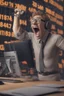 Placeholder: A 3d animated guy screaming with joy Infront of his PC as the stock market climbes, 8k, highly detailed