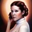 Placeholder: extremely detailed 8k hyperspace wallpaper,complete and photo realistic detailed head to waist stunning photo realistic portrait of carrie fisher as Princess Leia in star wars with Symmetrical, soft, fine, warm, photo realistic hair, brown eyes, professional majestic photo realistic painting by Ed Blinkey, Atey Ghailan, by Jeremy Mann, Greg Manchess, Antonio Moro, trending on ArtStation, Intricate, High Detail, Sharp focus, dramatic, by greg rutkowski,