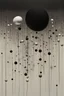 Placeholder: Light amongst the shadows; abstract art; minimalism; continuum from white to gray to deepest black splattered with iridescent, glittering spheres