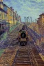 Placeholder: Insanely detailed cyberpunk, technopunk, steampunk train on a train track, high contrast, blurry Impressionist landscape background, Impressionist painting, Alfred Sisley, Pierre-August Renoir, Claude Monet, Robert Hagan, textured paint, luminism, hyperrealism, fine art CorporateMemphis