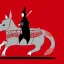 Placeholder: red samurai riding a red rhino, full moon, transparent background