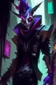 Placeholder: Shaco from league of legends in style cyberpunk! make the trap