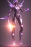 Placeholder: Full body, futuristic girl robot with 2 swords behind her back, night, glowing purple armor, fighting pose, jumping high, glowing goggles