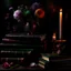 Placeholder: rave on books with flowers and lit candles dark moody art with browns green earthy tones, deep purples, hyper realistic maximalist concept art