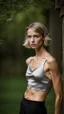 Placeholder: photography of a beautiful anorexic woman, silver satin top, sports illustrated, silver slip, short wavy bob haircut