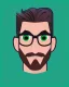 Placeholder: Fit man in round glasses, wavy hair, stubble, slim, tie, monotone, green eyes, comic book style, two tone colours, detailed, ink, realistic, handsome, square jaw, big brows, no jacket, bird on the shoulder, spotlight