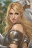 Placeholder: A beautiful woman with blond hair and green eyes. Knight, leather armor.