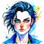 Placeholder: a headshot of an androgynous person with shoulder length black hair and ((heterochronic eyes)), intricately detailed, watercolor splash art