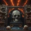 Placeholder: DJ of the damnded, insanely detailed DJ booth in hell, MID set, speakers and equipment made of bone, anatomically correct, add more skulls in th audience, photorealism, vray, 8k 3d