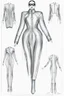 Placeholder: fashion illustration, draw sketches, overall from silver threads, microchip fashion, dress of the future, sci-fi dress