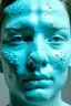 Placeholder: White rubber female face with rubber effect in all face with black freckles and cyan sponge rubber effect