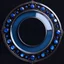 Placeholder: empty picture frame, round circular symmetric, dark steel, azurite crystal decorations