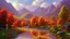 Placeholder: Serene landscape by day with sunlight beams with river running trough mountains, a forest with a lot of vibrant colors, in the style of bob ross, thomas kadinskade and albert bierstadt. Peacefull and calming, intricate details, vibrant.