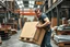 Placeholder: a man from sweden, very strong pushing a pallet in a factory, very basic sketch draw