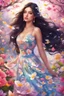Placeholder: pretty girl with long dark hair and a dress of petals, surrounded by the beauty of spring, was a vision so rare. highly detailed, digital art, beautiful detailed digital art, colorful, high quality, 4k
