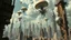 Placeholder: a stunningly weird image of a futuristic metropolis using Salvador Dali's paranoiac-critical method, where buildings and structures appear to melt into the skyline cityscape is filled with floating medusas and mad, twisted metal shapes that interact with the buildings and each other, forming a surreal tableau of a dreamlike reality. neu-steampunk vibe, essence of the scene in a cinematic manner, with dramatic shadows that enhance the distorted perspectives and bizarre mood