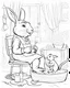 Placeholder: B/W outline art,coloring book page, full white, super detailed illustration for adult,"Doctor rabbit: A rabbit wearing an apron treats a monkey on his clinic bed", crisp line, line art, high resolution,cartoon style, smooth, low details, no shading, no fill, white background, clean line art,low background details, Sketch style.