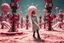 Placeholder: beautiful full body with long boots and midi dress lady in surreal interstar world made of fractal random size modern mechanical basic objects with helical colors,geers, in clothing similar to environment full body posing to camera