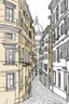 Placeholder: Imagine crafting a clean and minimalist coloring page. Create an image that encapsulates the charm of Genova 's vibrant streets with a focus on unique architectural features and the lively atmosphere. Maintain simplicity by using only a white background and black lines, ensuring no other colors are present. Convey the joy and liveliness of wandering through the streets of this Italian city without people within the confines of a 9:11 aspect ratio