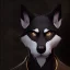 Placeholder: canid canine canis mammal wolf, hi-res, lighting shaded, anthropomorphic, black body, black fur, cheek tuft, clothed, clothing, detailed background, facial tuft, grey body, grey fur, inner ear fluff, light, looking at viewer, male, pole arm, solo, topless, tuft, white body, white fur, yellow eyes