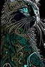 Placeholder: Wet color inks line art whimsical dreamy cat portrait with lot of ornament filigrees on black canvas illustration described in the perfect fractal style of Vassily Kandinsky, Jackson Pollock, Alphonse Mucha and Jeremy Mann, HQ, 4K