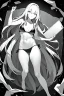 Placeholder: bikini long hair thin girl with leg in abyss pool, greyscale, sexy pose, screen tones