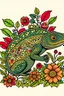 Placeholder: a chameleon rounded by flowers and leaves, quimbaya culture style