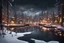 Placeholder: fantasy, arabic city build from wood, port, lake, forest, winter, snow, darkness