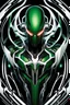 Placeholder: Cyborg symbiote, white color, green color, tendrils, high tech, cyberpunk, biopunk, membrane wings, carbon fiber, cyber tentacles, and the other two.