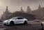 Placeholder: A Tesla 'Model S' is parked, in the 'Cloud City' of Bespin. CINEMATIC. WIDE ANGLE LENS. PHOTO REAL.