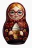 Placeholder: draw a Russian matryoshka doll in the style of Khokhloma, the matryoshka is smiling, the matryoshka has a icecream in her hands, a frontal angle, a picture on a white background, the matryoshka is drawn entirely, a highly detailed 3d picture