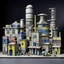 Placeholder: A gray pixelated factory designed in ancient Egyptian architectures and sculptures painted by Wassily Kandinsky