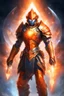 Placeholder: guerrier de la lumière, armure spatiale, cristaux, aura orange