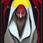 Placeholder: Nosferatu with yellow eyes with fleshy tentacle hair beard grey skin and red fangs and vampire bat nose as a Russian Orthodox