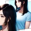 Placeholder: black haired woman, casual clotting, realistic, HD4k, watery cloud background, close up shot,