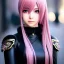 Placeholder: Detailed girl, woman, pink hair, pink colored eyes, yorha 2b hairstyle, au'ra (final fantasy), scaled horns coming out the side of her head, intricate details, full body portrait, keep head in frame, black Japanese motif, concept art, highly detailed, digital painting, concept art, A very cute girl full body, wearing a short skirt, horns coming out the side of the head