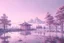 Placeholder: minimal pastel purple surreal scene, dreamy scene, japan landscape, ryokan at the background