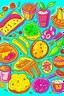 Placeholder: SIMPLE COLORED DRAW OF FOOD AND SNACKS , CARTOON STYLE, LOW DETAILS, THICK LINES