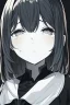 Placeholder: emotionless, numb, black and white, anime girl portrait with dark black background