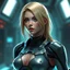 Placeholder: a pretty woman, blonde hair, futuristic, robot chest, digital art, stylised
