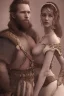 Placeholder: Viking style, 8K, a Highly detailed stunning portrait of Dom man with a kneeling submissive woman, white suit, beard, and short hair, bad boy,