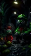 Placeholder: Halloween portrait of Cthulhu postman pat and his creepy cat, full moon, in dark sewer cave, down-light, shot on Hasselblad h6d-400c, zeiss prime lens, bokeh like f/0.8, tilt-shift lens 8k, high detail, smooth render, down-light, unreal engine, prize winning