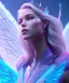 Placeholder: A crystalised queen, atmospheric, realistic, unreal engine, cinematic lighting, octane render. blue, pink, transparency, light, shine,bright, full body, transparent wings, blonde, long hair, nice smile