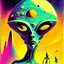 Placeholder: Psychedelic Alien Art, chromatic aberration, retrofuturism, vintage sci-fi illustration, weird space alien print, surrealist french art, eerie, 70s sci-fi art, creepy cutout style , watercolors, pulp fiction art style