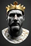 Placeholder: Ultra Realistic image, Roman sculpture, white marble material, Lionel Messi, gold crown of natural thorns, god crown, gold veins, gold ornaments, Renaissance style, sun rays background, waist up portrait, epic, celestial, cinematic lighting, God lights, 4k resolution, smooth details, soft lighting, unreal engine 5, art station, substance 3d.