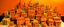 Placeholder: An orange colored town made out of toys painted by Paul Klee